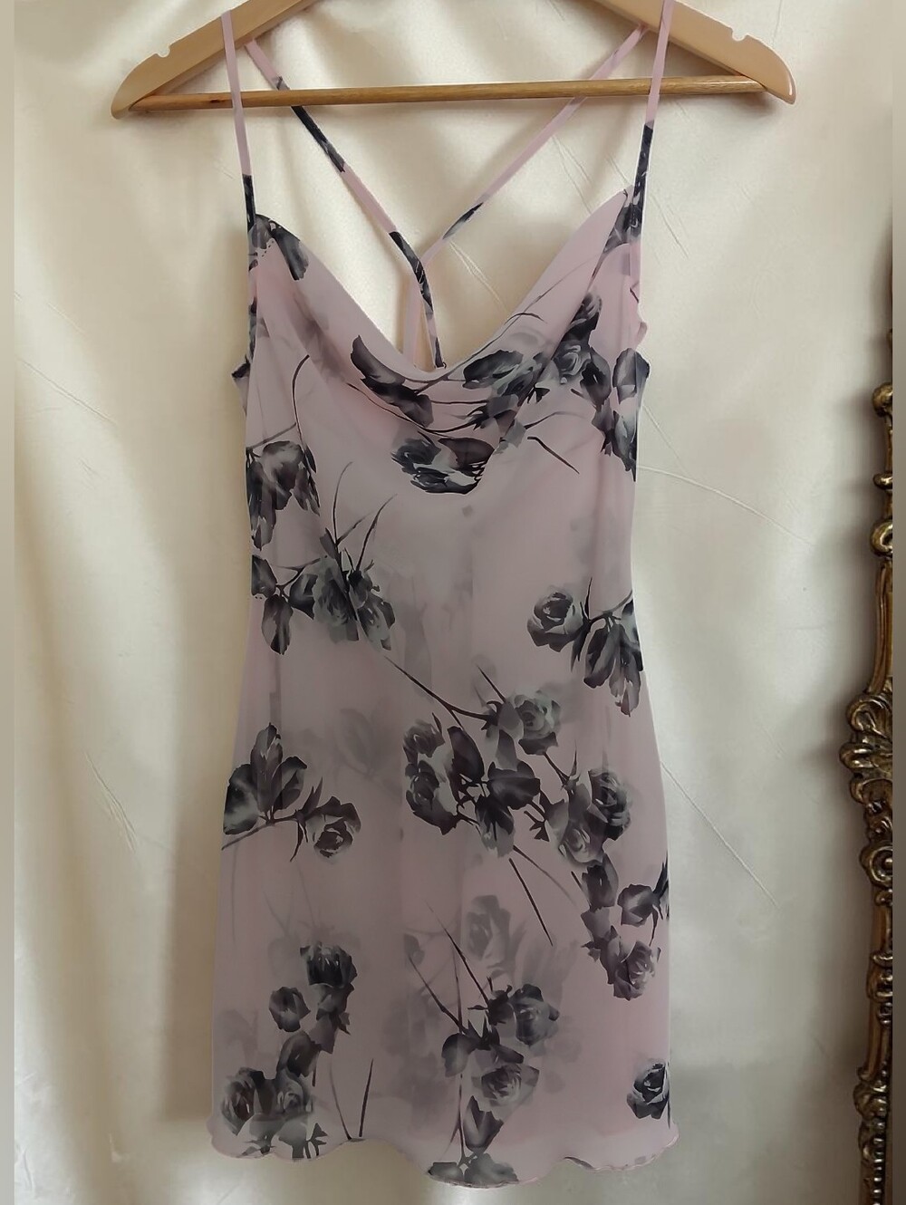 Vintage Y2K La SENZA Pink Floral Slip with Black and Grey Feminine Rose - Picture 1 of 15